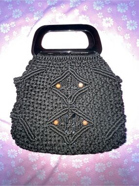 Vintage Handmade Crocheted Purse Plastic Handles